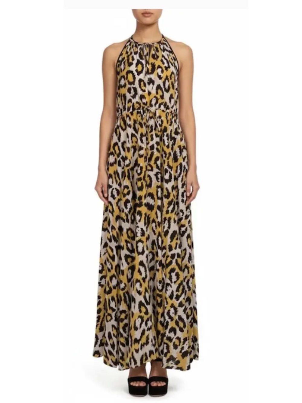 Diane von Furstenberg - White, Yellow, & Black Large Leopard Print Sleeveless